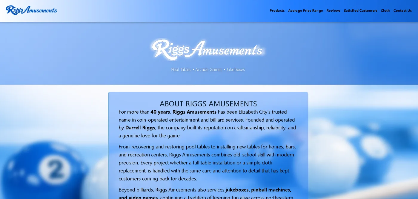 Riggs Amusements website designed by Riggs Web Development